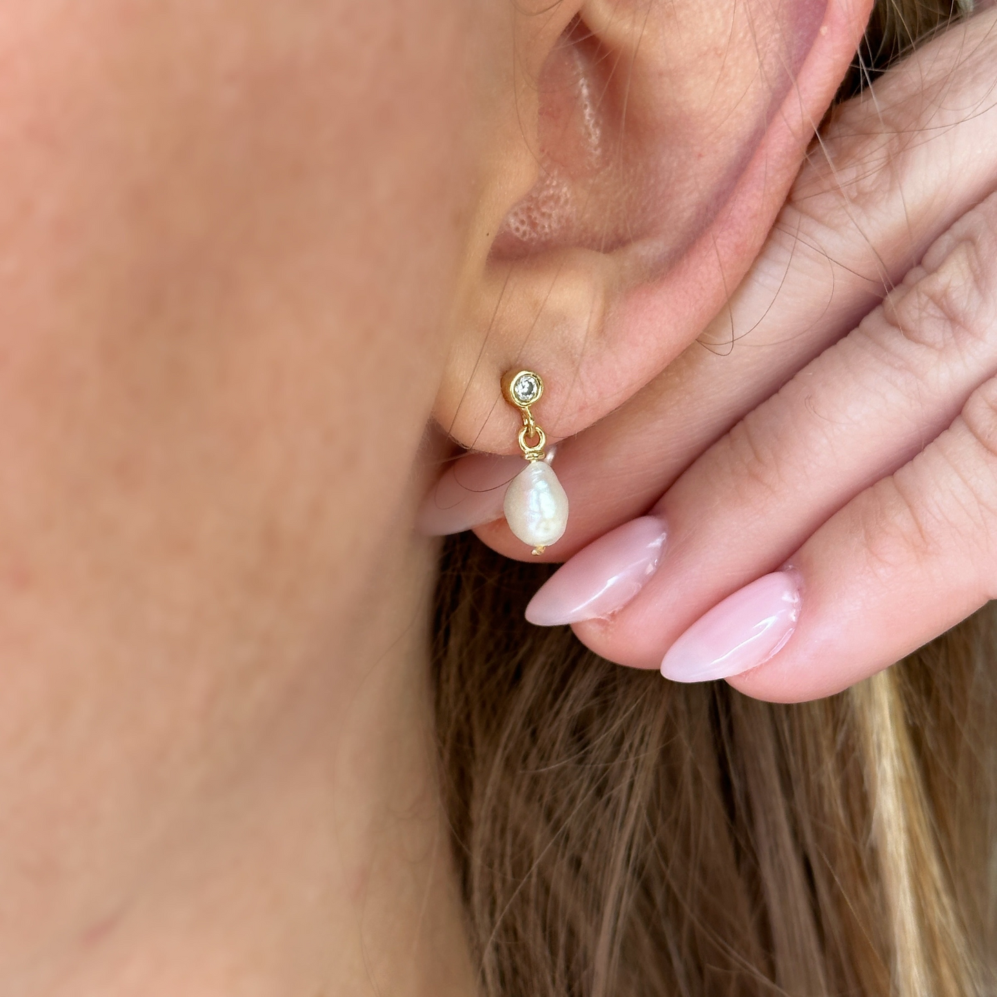 15mm Freshwater Baroque Pearl Drop with CZ 18K Gold Filled Earrings