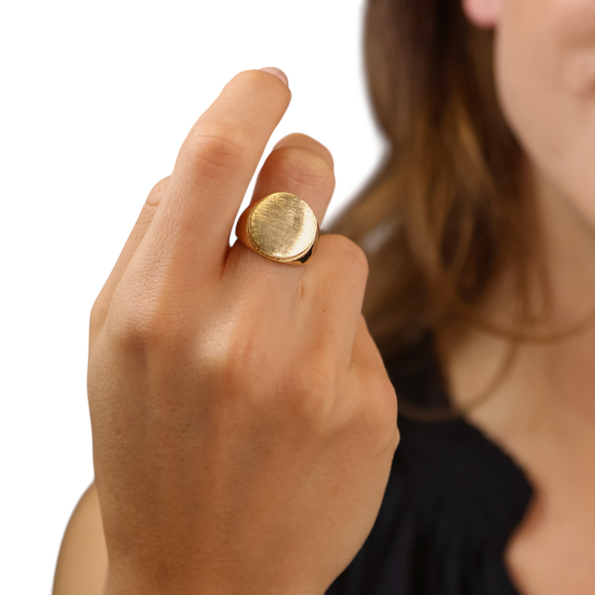 Brushed Button CZ Ring in 18K gold-filled, view 7