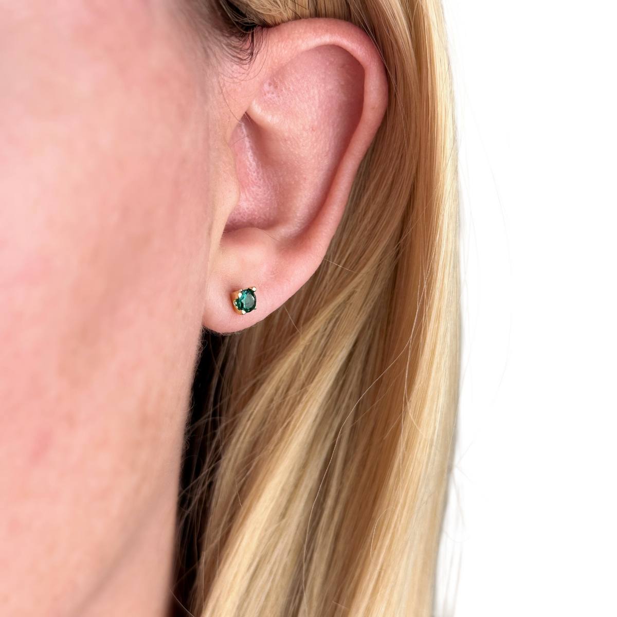 Solitaire Colored CZ 4mm Stud Earrings in 18K gold-filled, view 5