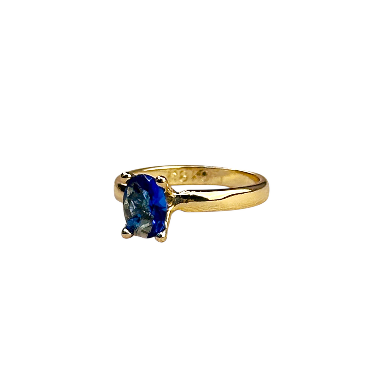 Solitaire Royal Blue CZ Ring in 18K gold-filled, view 7