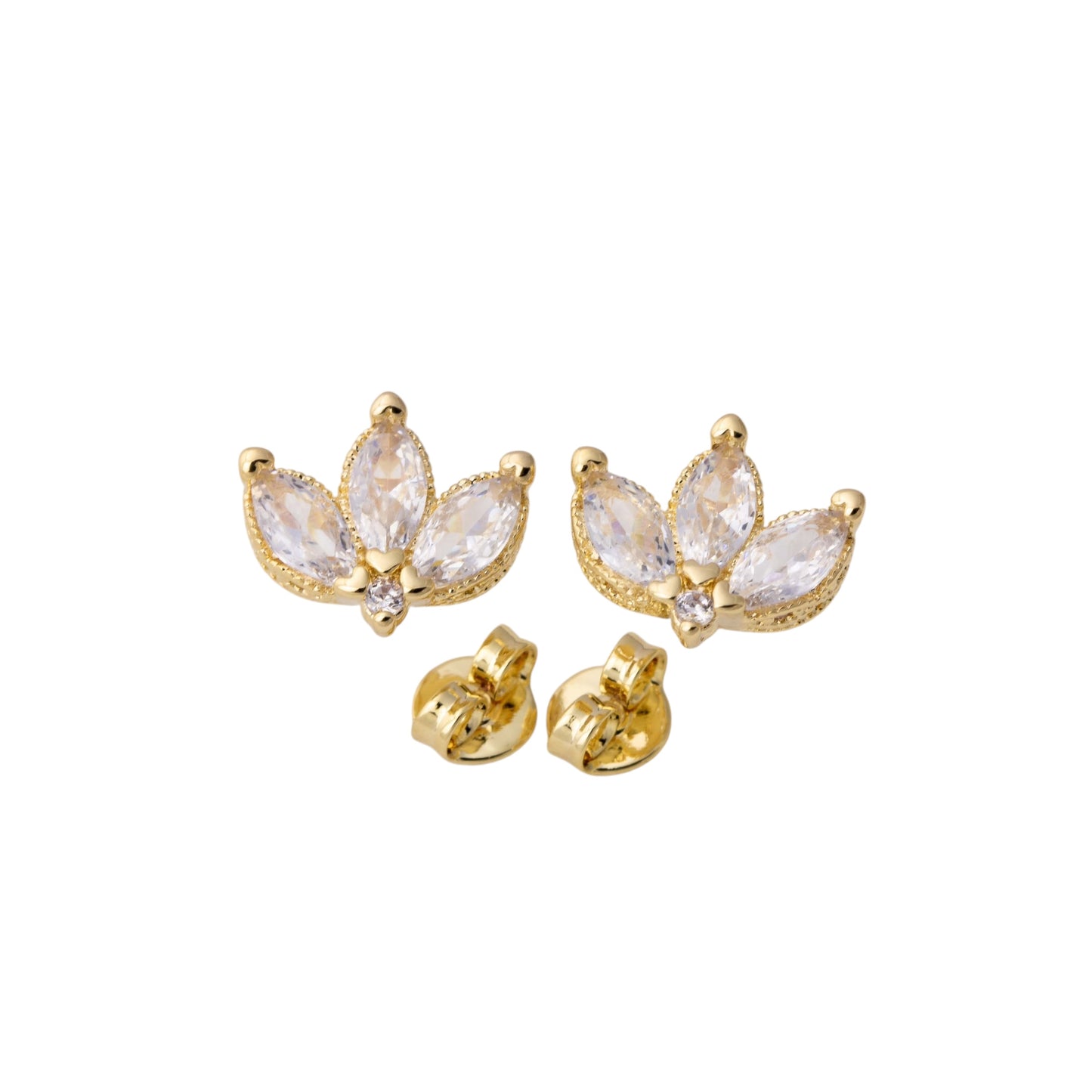 CZ Vintage Lotus Flower Stud 18K Gold Filled Earrings