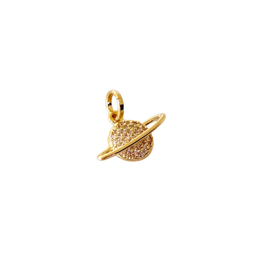 Saturn Planet CZ 15mm 18k Gold Filled Pendant