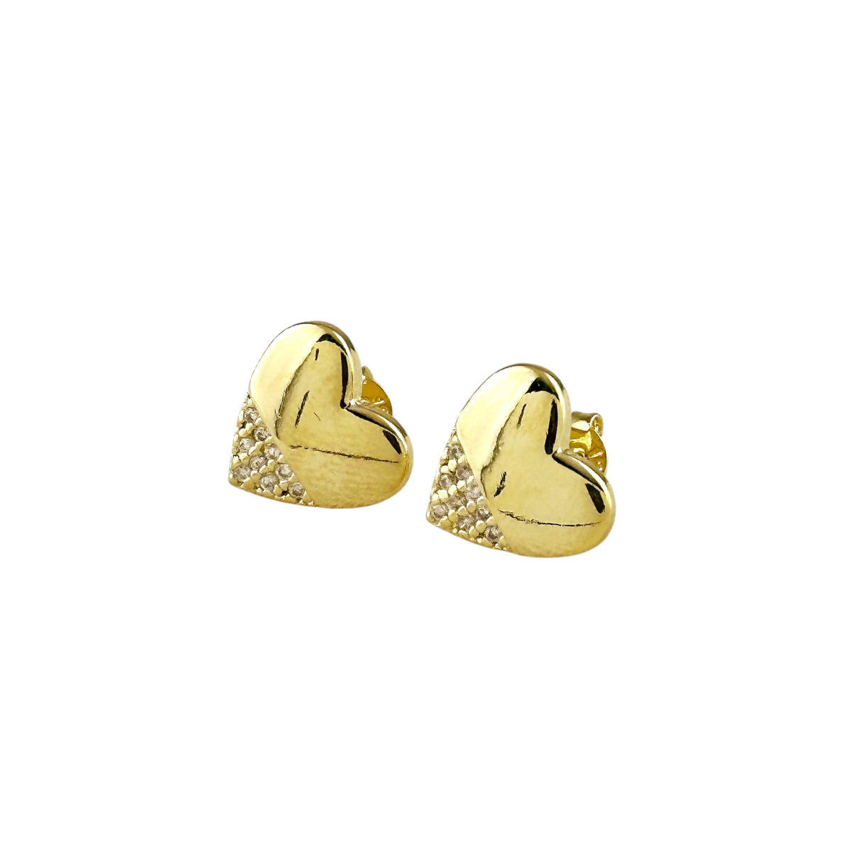 Heart CZ 12mm Stud Earrings in 18K gold-filled, view 5