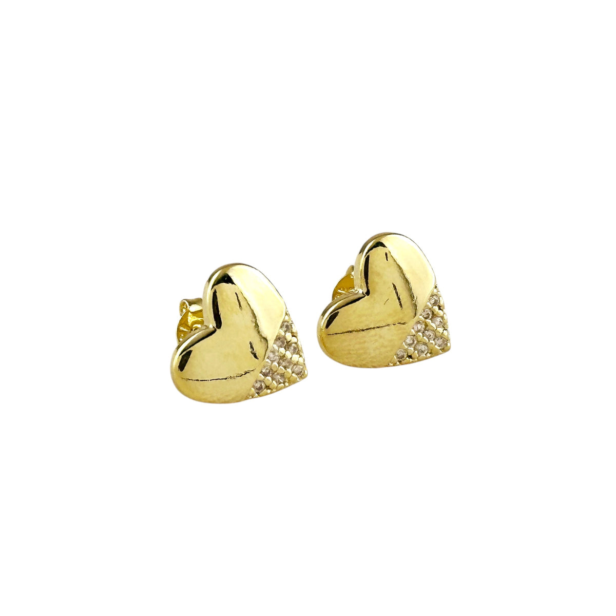 Heart CZ 12mm Stud Earrings in 18K gold-filled, view 6