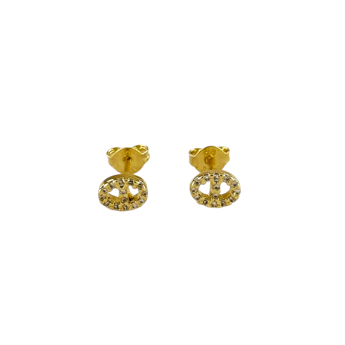Mariner Link Pavé CZ 7x5mm Stud Earrings in 18K gold-filled