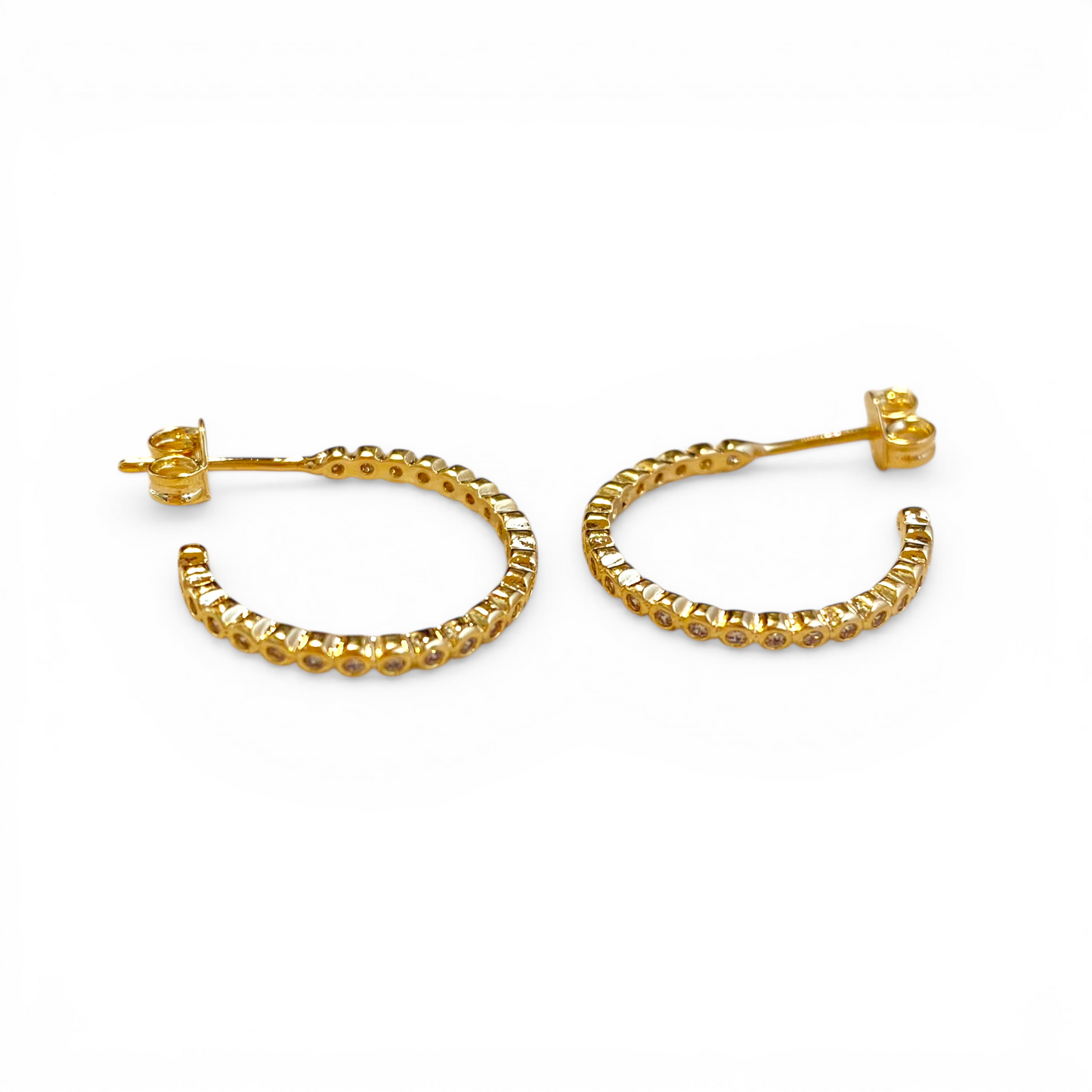 18mm Bezel CZ Open Hoop 18K Gold Filled Earrings