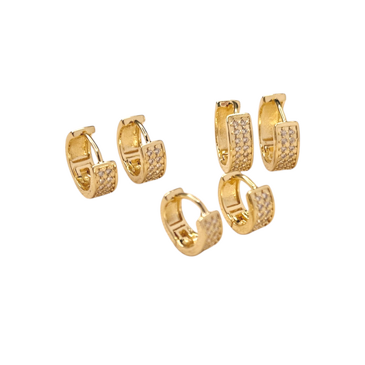 Wide Pavé CZ Huggie 18K Gold Filled Hoop Earrings
