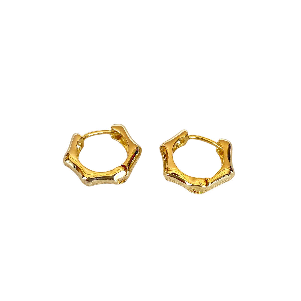Bamboo Huggie 13mm Hoop Earrings in 18K gold-filled, view 2