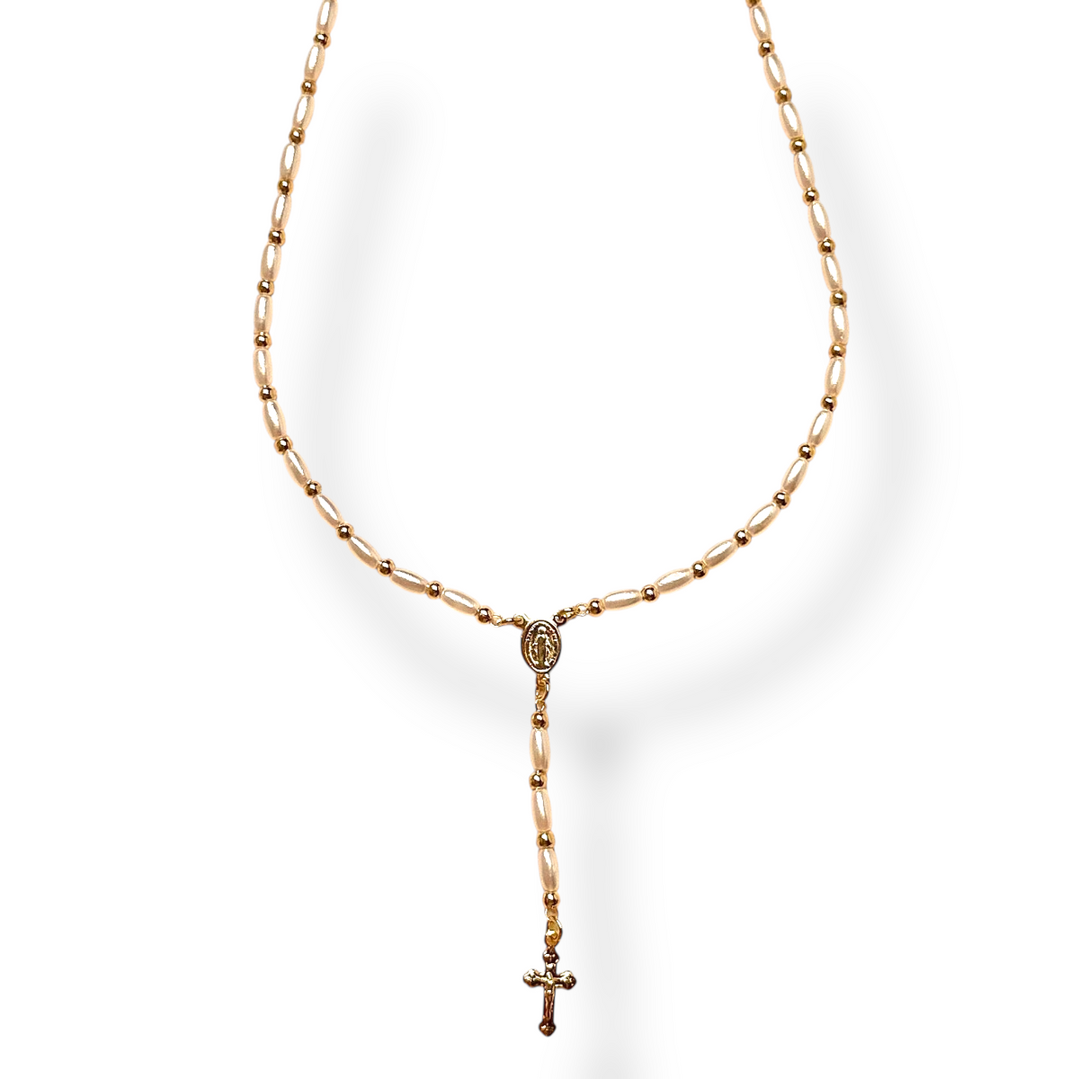 Pearl Rosary Necklace in 18K gold-filled, Pearl Rosary