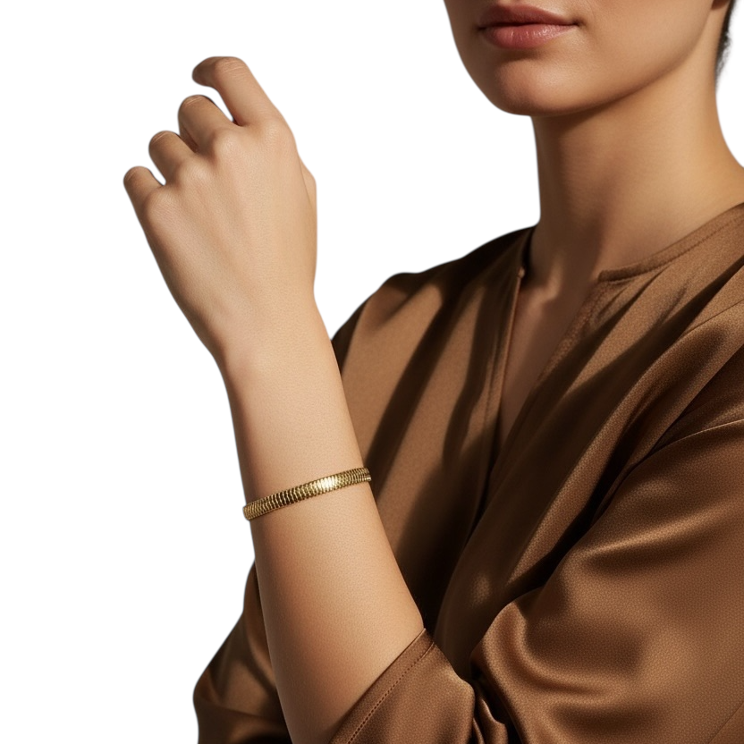 Square Snake Chain 6mm Bracelet in 18K gold-filled, view 3