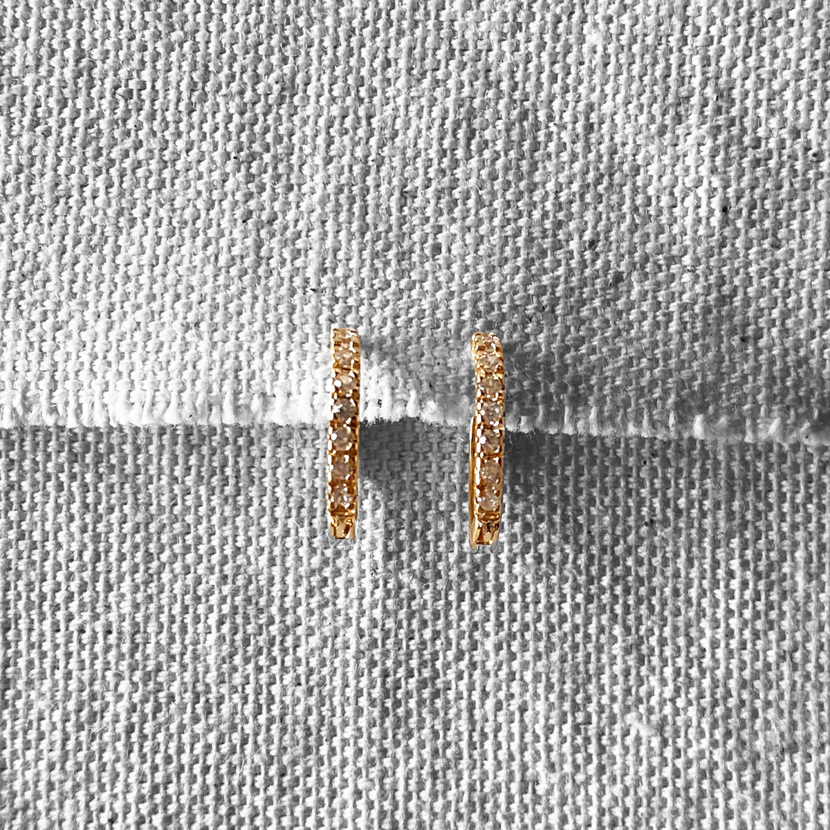 Slim CZ Huggie 15mm Hoop Earrings in 18K gold-filled, view 7