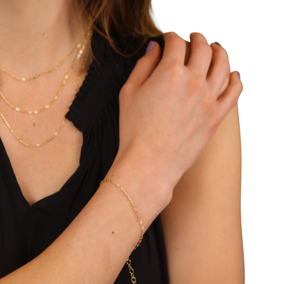 Diamond Cut Mini Link Chain Bracelet in 18K gold-filled, view 4