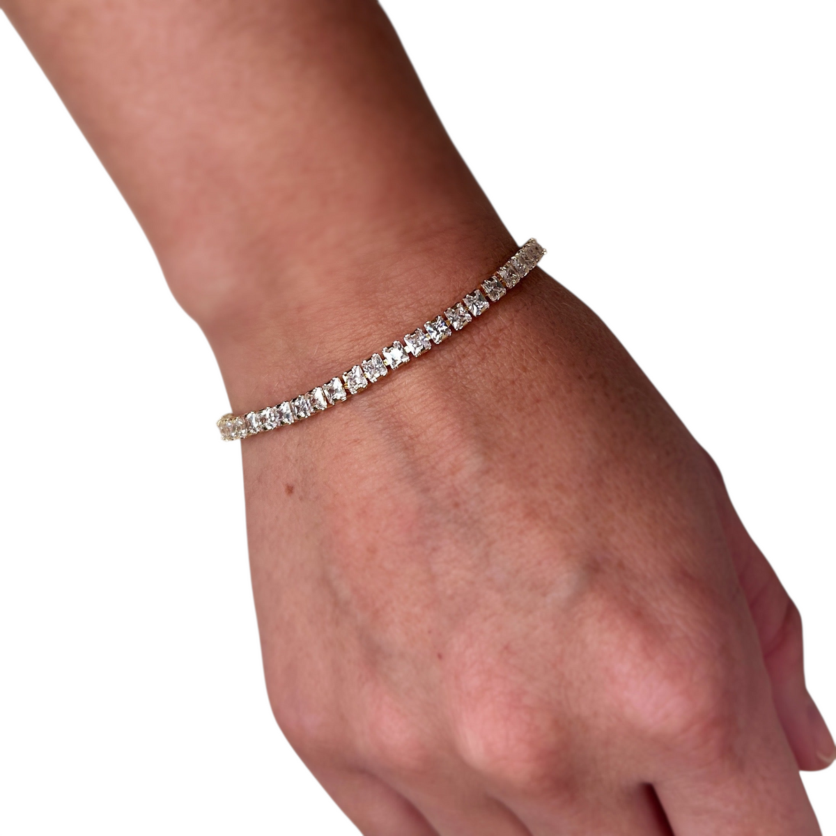 Clear CZ 3mm Riviera Bracelet in 18K gold-filled, view 2