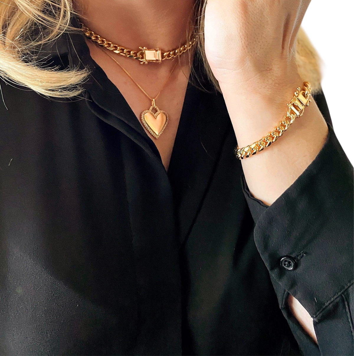 Chunky Cuban Link Chain 7mm Bracelet in 18K gold-filled, view 6