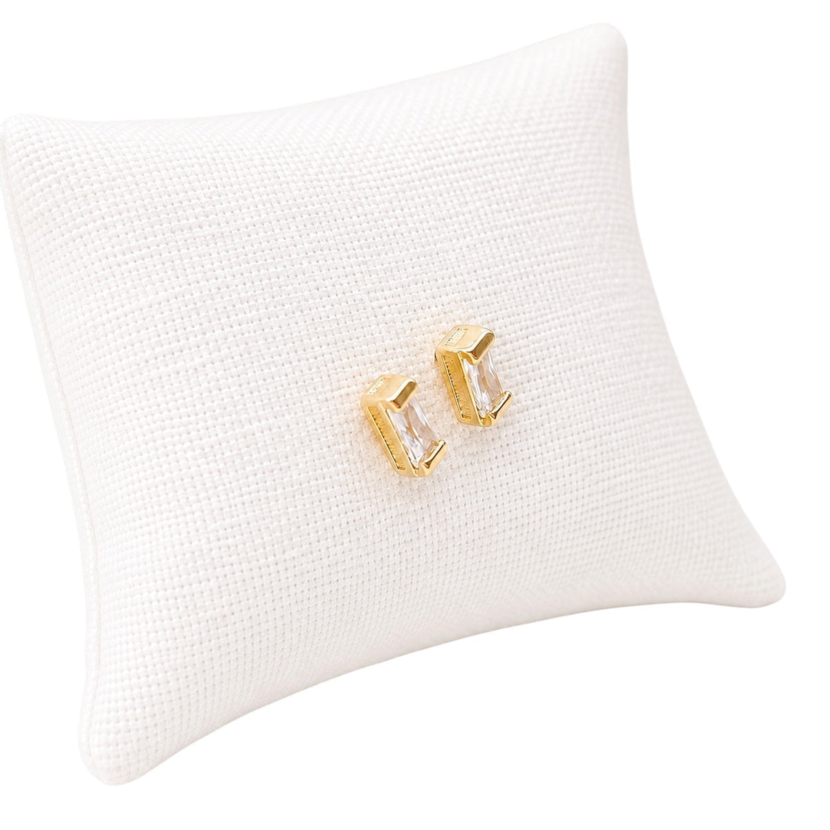 Clear Baguette CZ 6mm Stud Earrings in 18K gold-filled, view 4