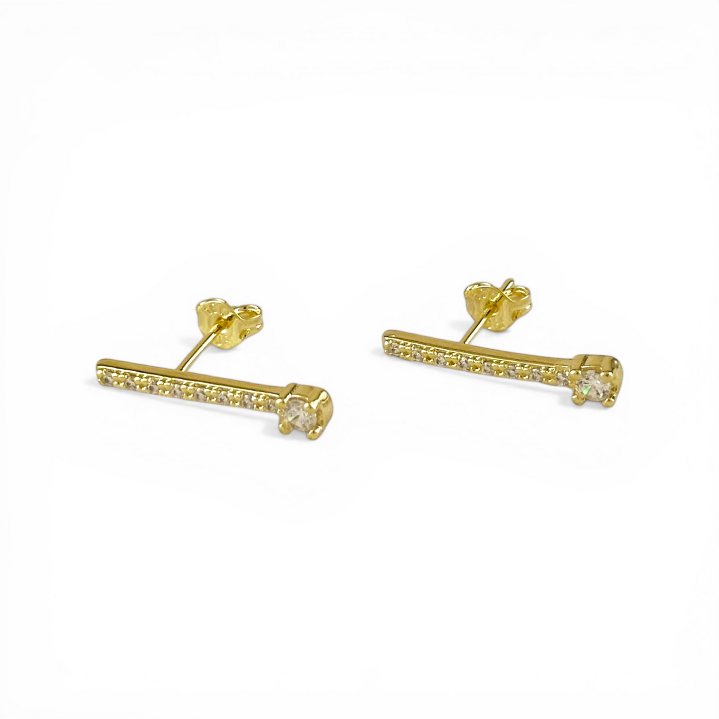 21mm Pavé CZ Bar with Solitaire 18K Gold Filled Stud Earrings