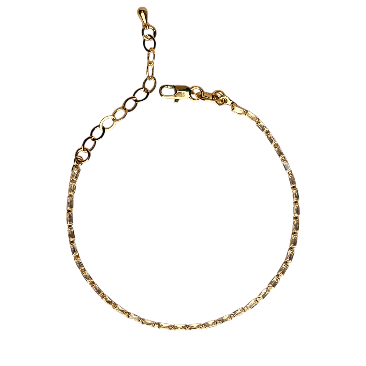 Baguette CZ 1.5mm Riviera Bracelet in 18K gold-filled, view 4