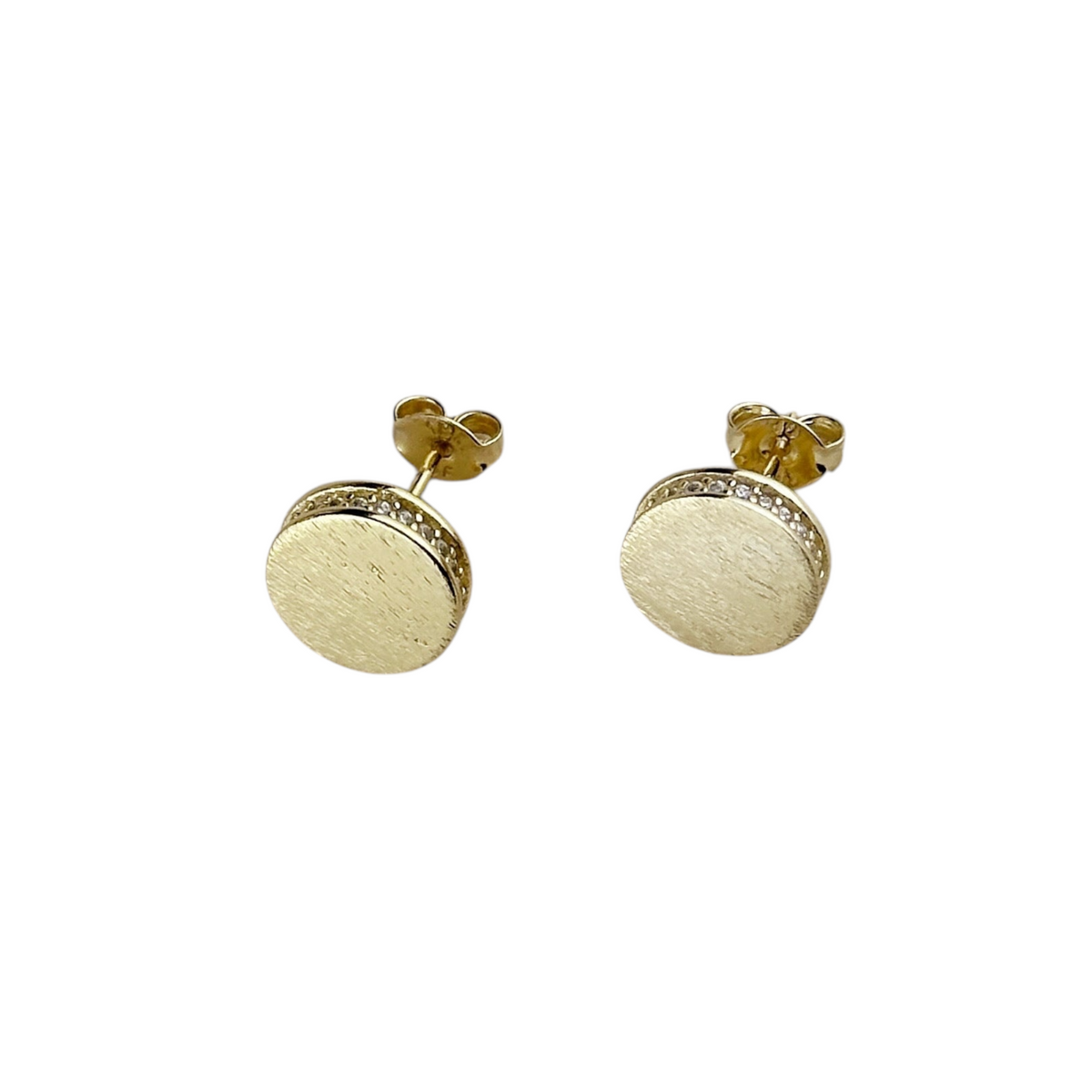 Brushed Button CZ 10mm Stud Earrings in 18K gold-filled, view 4