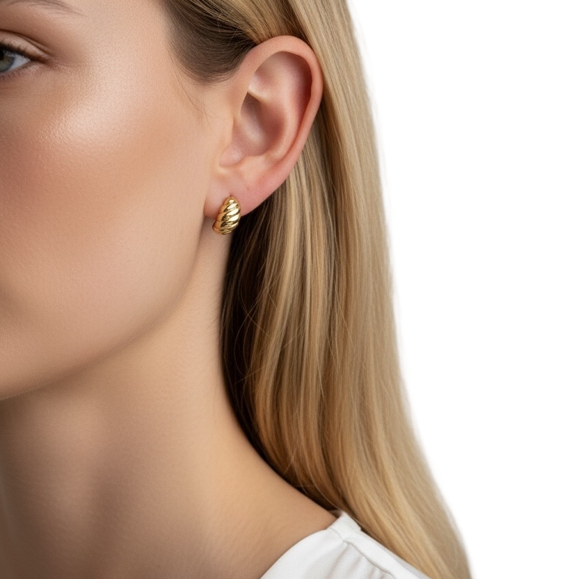 Croissant 15mm Stud Earrings in 18K gold-filled, view 3