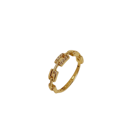 Paperclip Link Pavé CZ Band 18K Gold Filled Ring