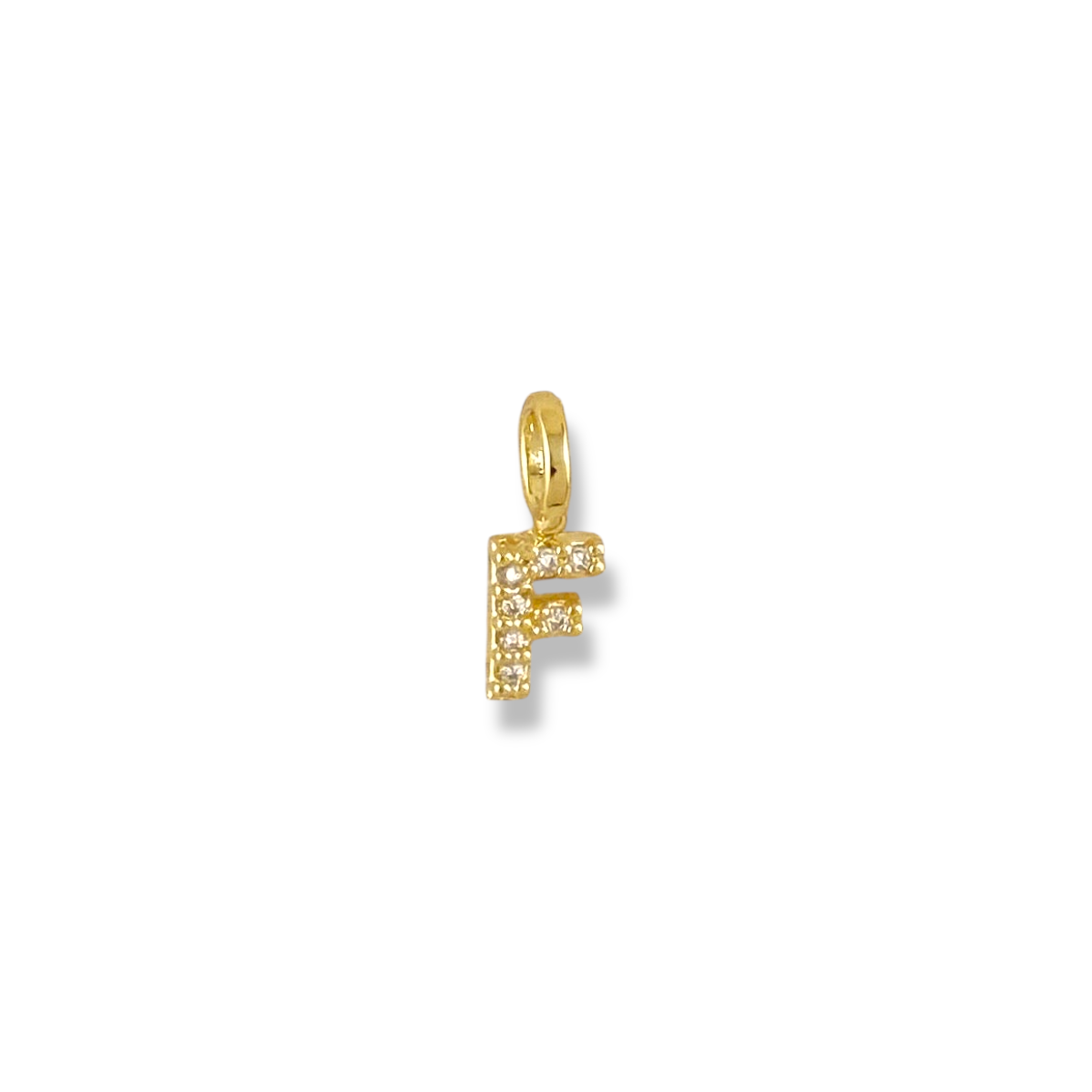 Letter F pavé CZ initial charm, 12mm, 18K gold-filled