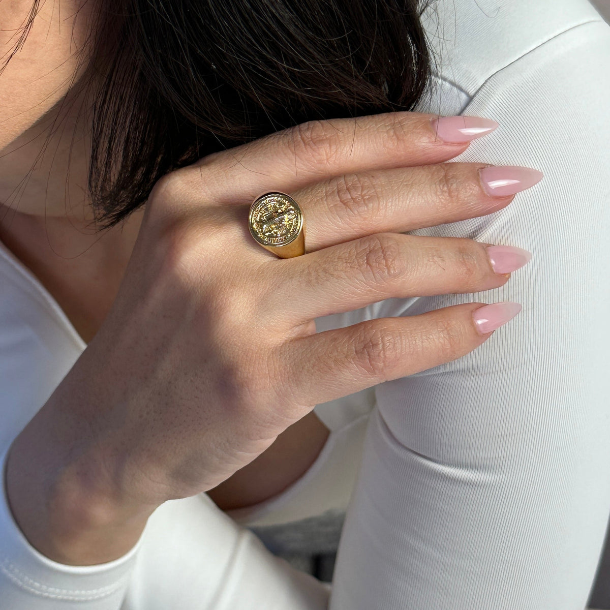 Saint Benedict Signet Ring in 18K gold-filled, view 4