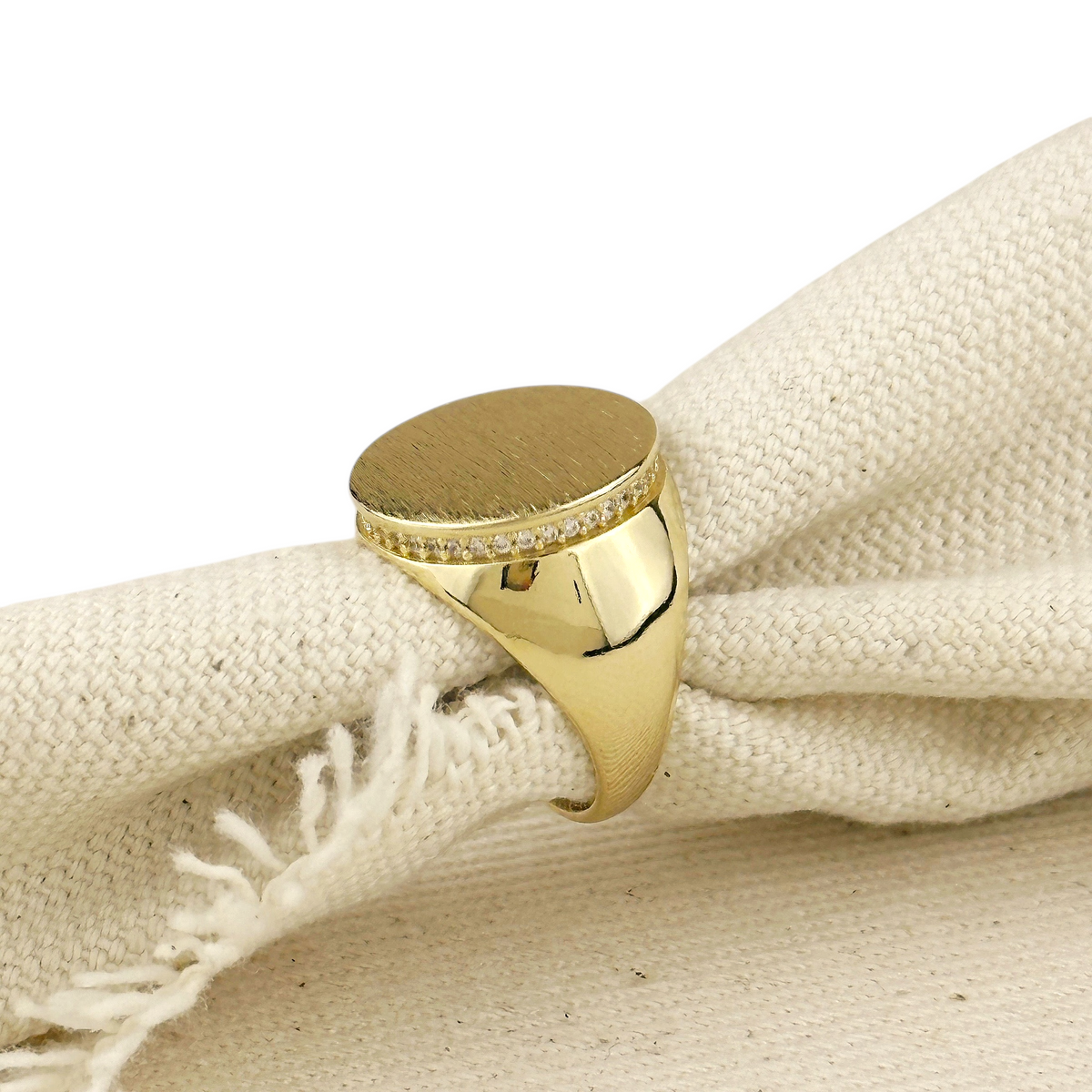 Brushed Button CZ Ring in 18K gold-filled, view 5