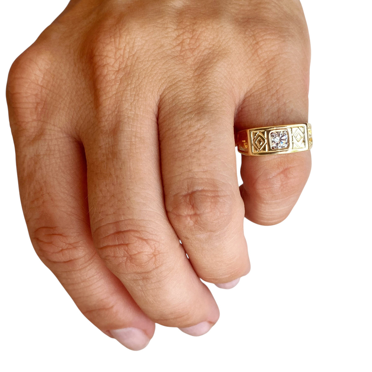 Textured Signet CZ Band Ring in 18K gold-filled, view 4