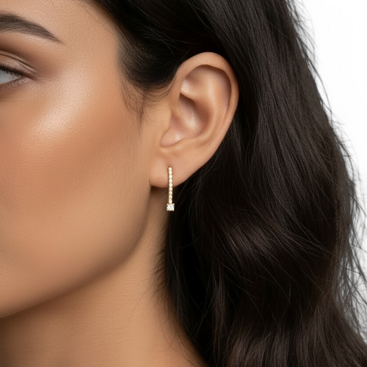 21mm Pavé CZ Bar with Solitaire 18K Gold Filled Stud Earrings