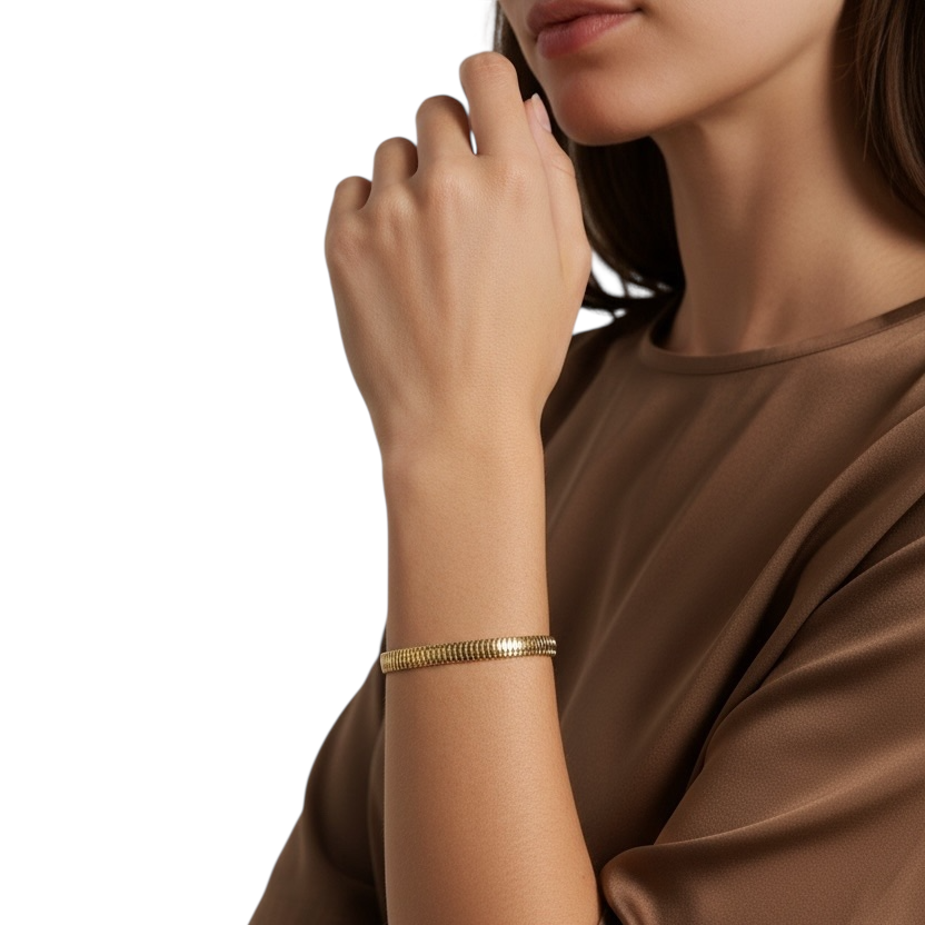 Square Snake Chain 6mm Bracelet in 18K gold-filled, view 5