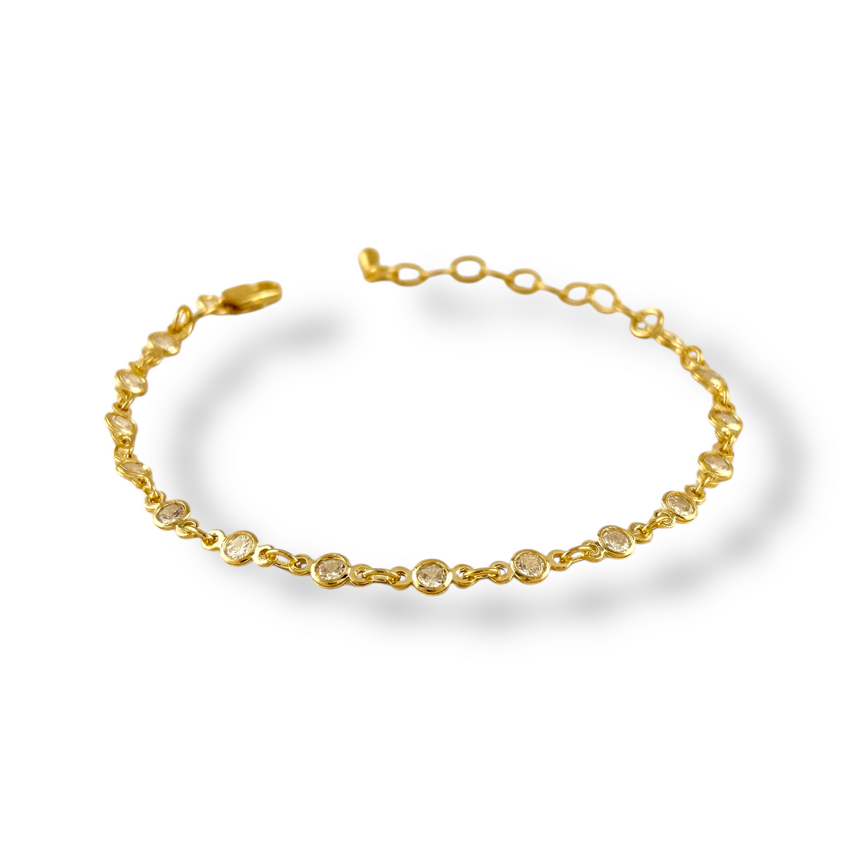Round Bezel Link CZ Bracelet in 18K gold-filled