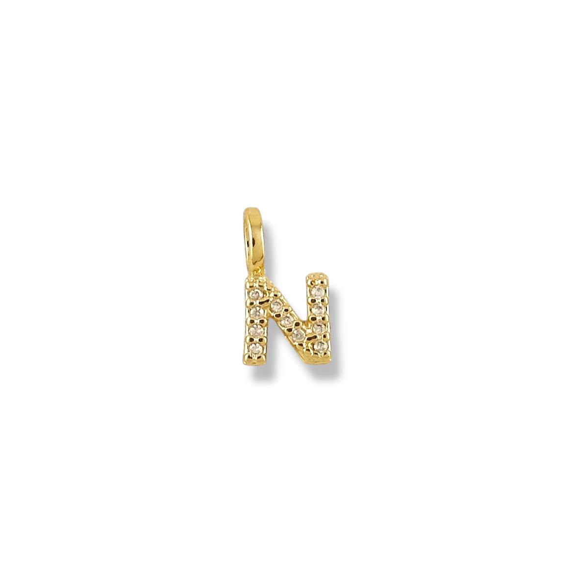 Letter N pavé CZ initial charm, 12mm, 18K gold-filled