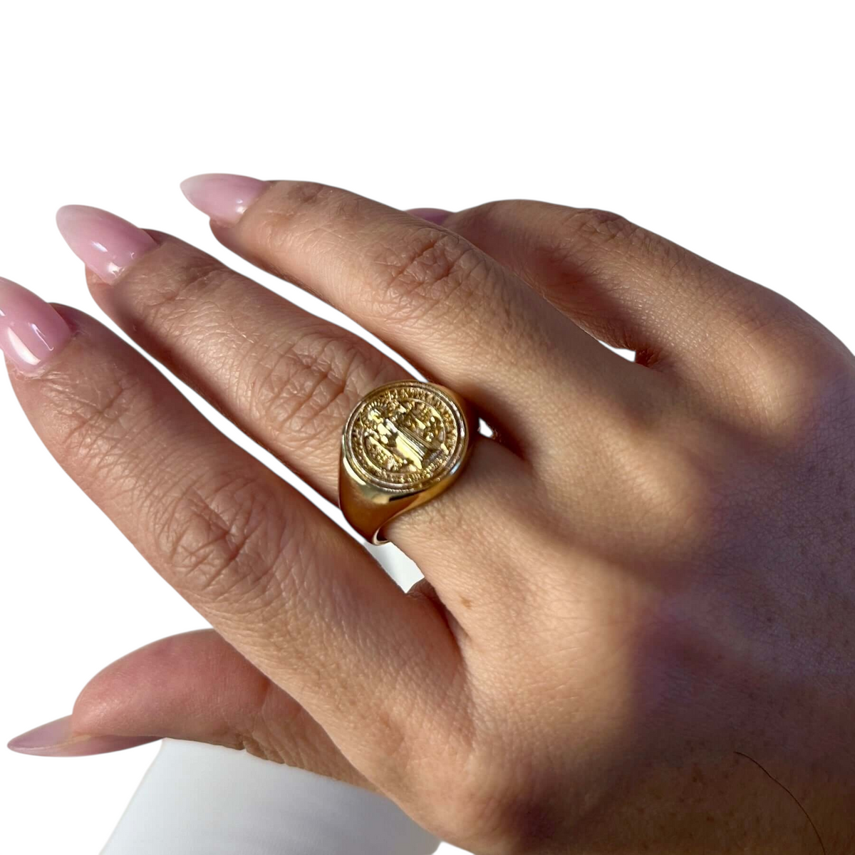 Saint Benedict Signet Ring in 18K gold-filled, view 5