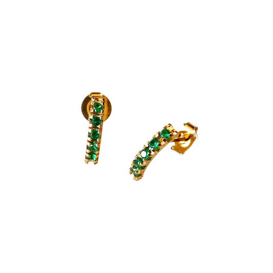 12mm Curved Bar Emerald Green Crystal Stud 18k Gold Filled Earrings