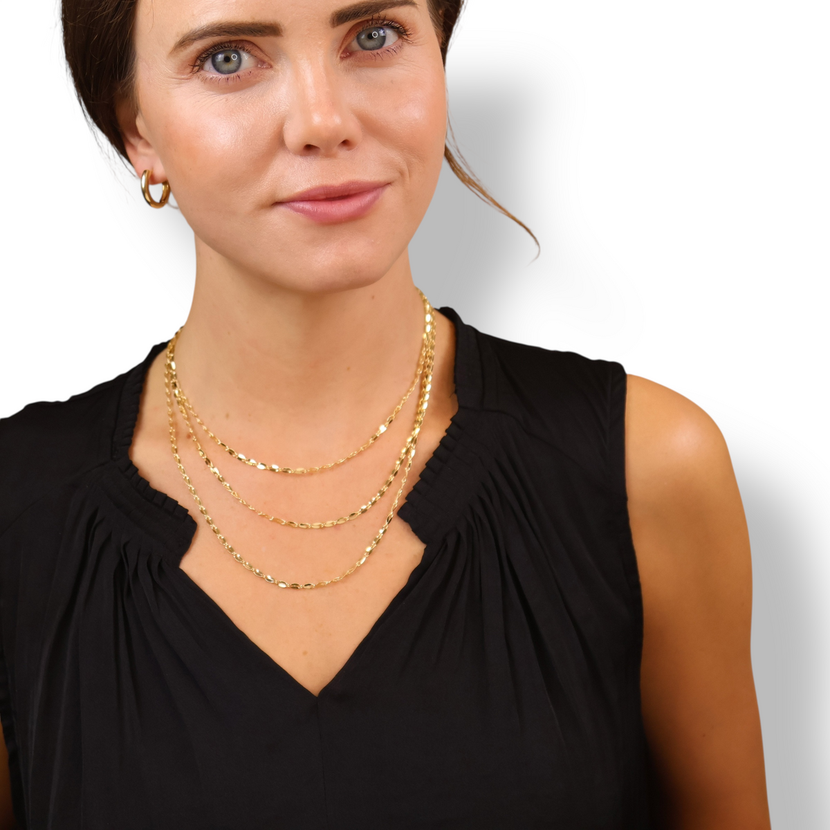 Flat Oval Link Chain 3mm Necklace in 18K gold-filled, view 5