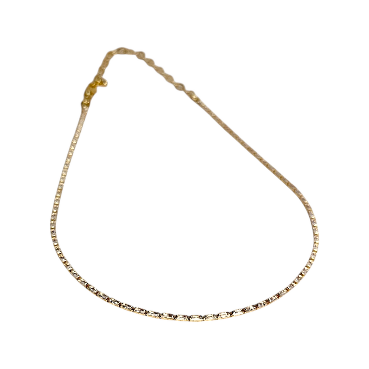 Baguette CZ 1.5mm Riviera Necklace in 18K gold-filled, view 2