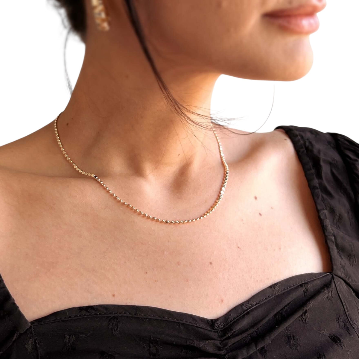 Dotted Chain 2mm Necklace in 18K gold-filled, view 3