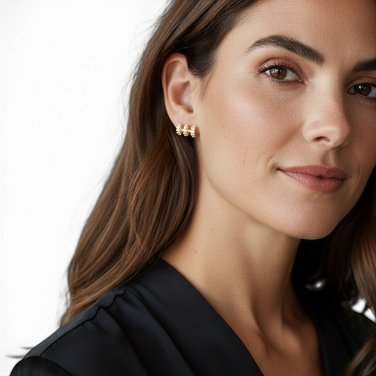 10mm Triple Row Curved Pavé CZ 18K Gold Filled Stud Earrings