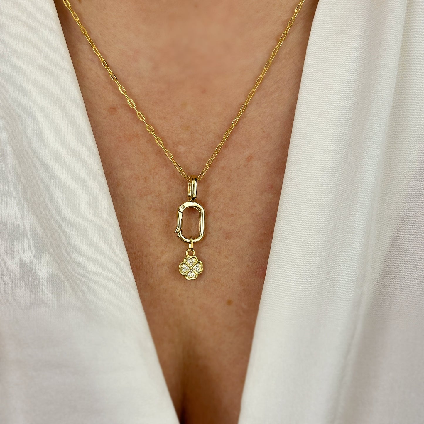 Lucky Clover CZ 12mm 18k Gold Filled Charm
