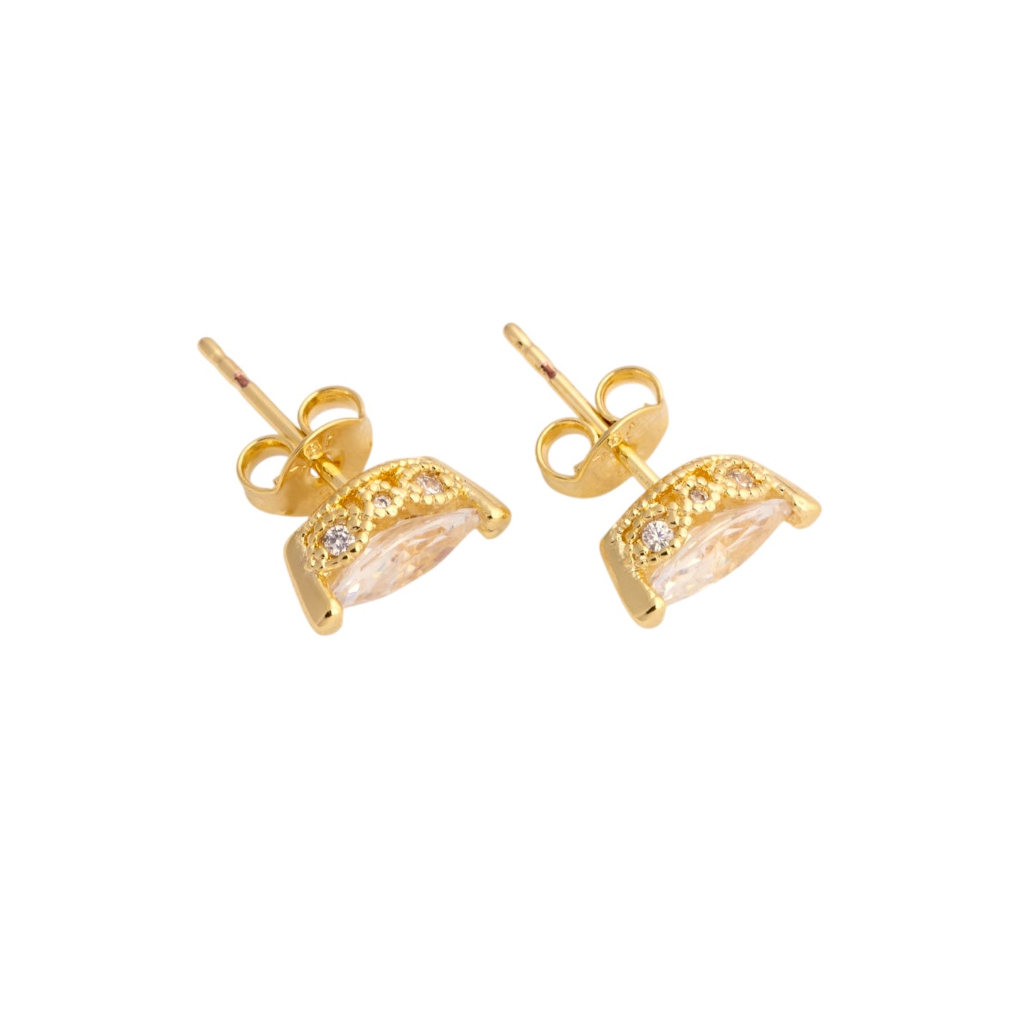 CZ Vintage Marquise Clear Stud 18K Gold Filled Earrings