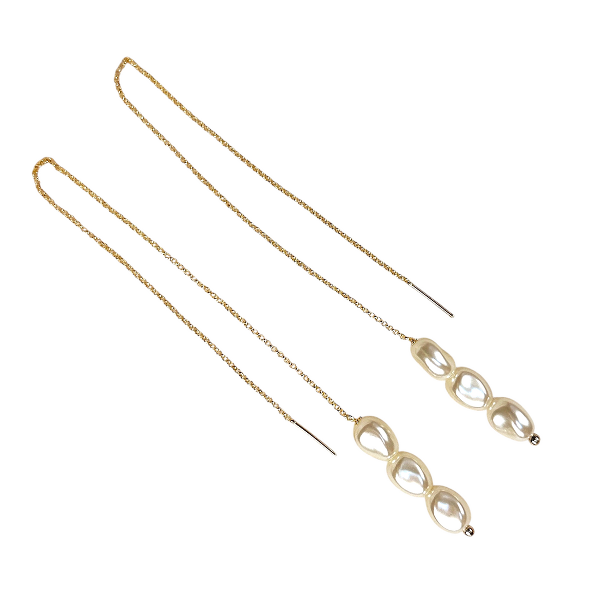 Baroque Pearl 90mm Thread Earrings in 18K gold-filled, view 2