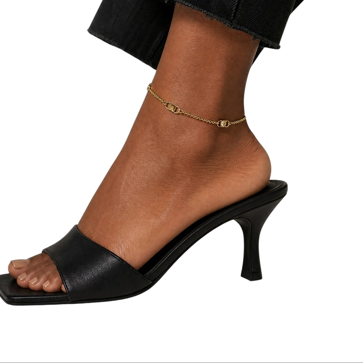 Rectangular Plate & CZ Anklet in 18K gold-filled, view 6
