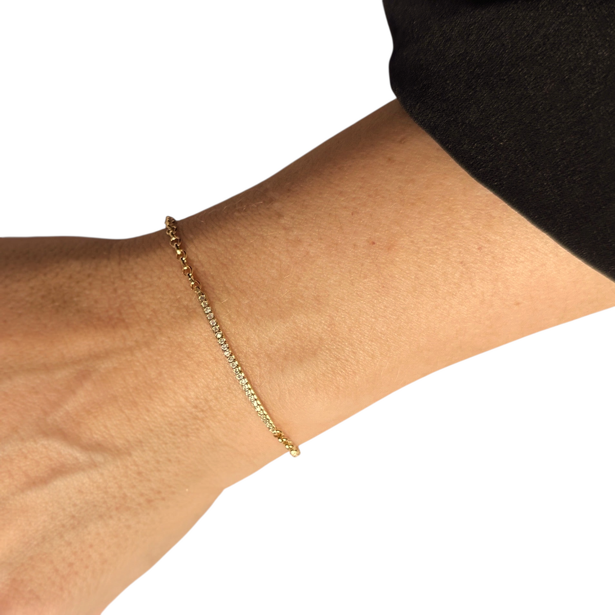 CZ Bar Rolo Chain Bracelet in 18K gold-filled, view 3