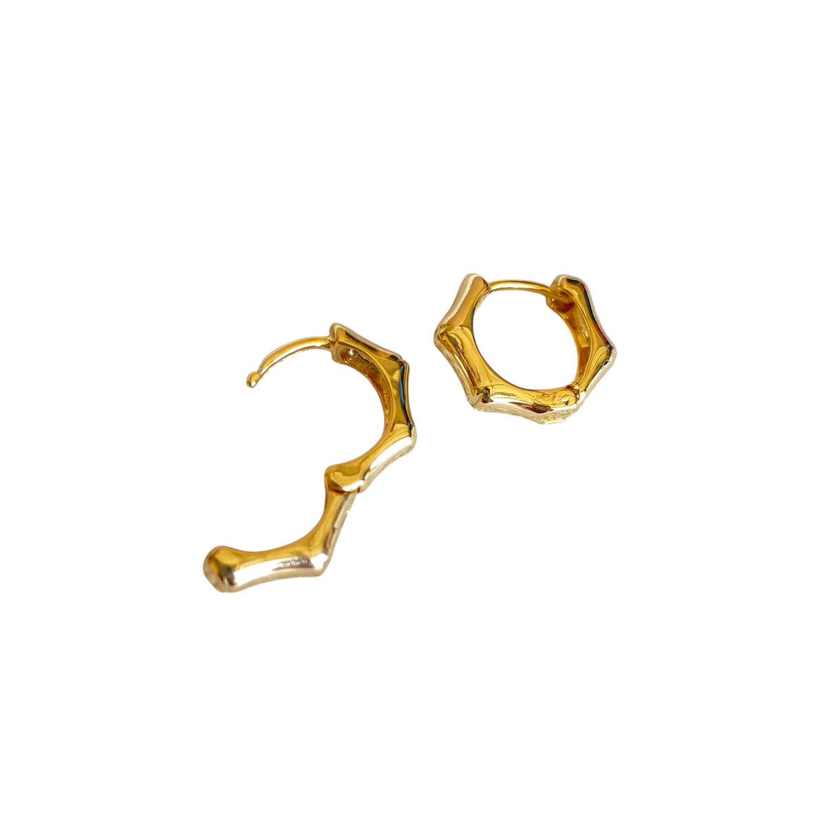 Bamboo Huggie 13mm Hoop Earrings in 18K gold-filled, view 5