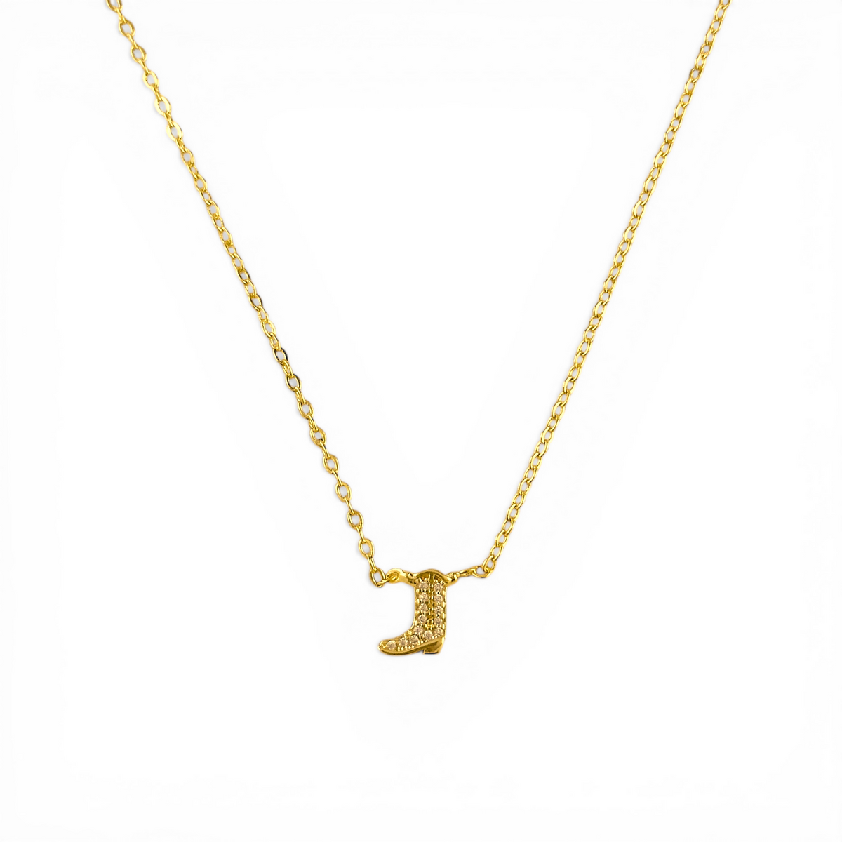 Mini Cowgirl Boot Pavé CZ Necklace in 18K gold-filled, view 2