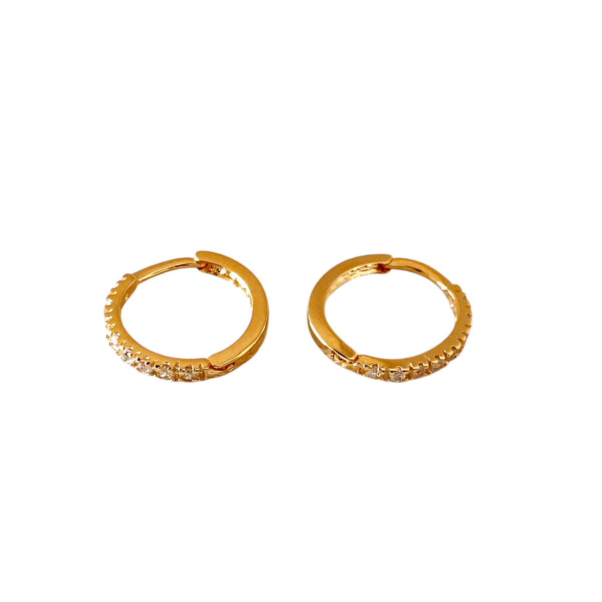 Slim CZ Huggie 15mm Hoop Earrings in 18K gold-filled