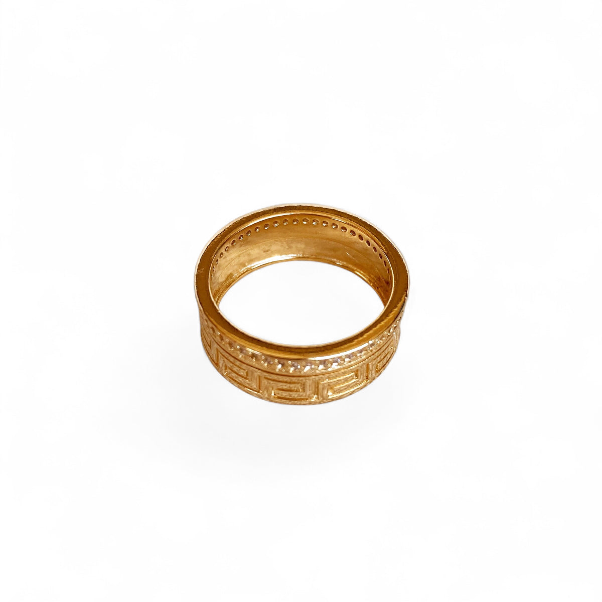 Greek Key CZ 5mm Band Ring in 18K gold-filled, view 3