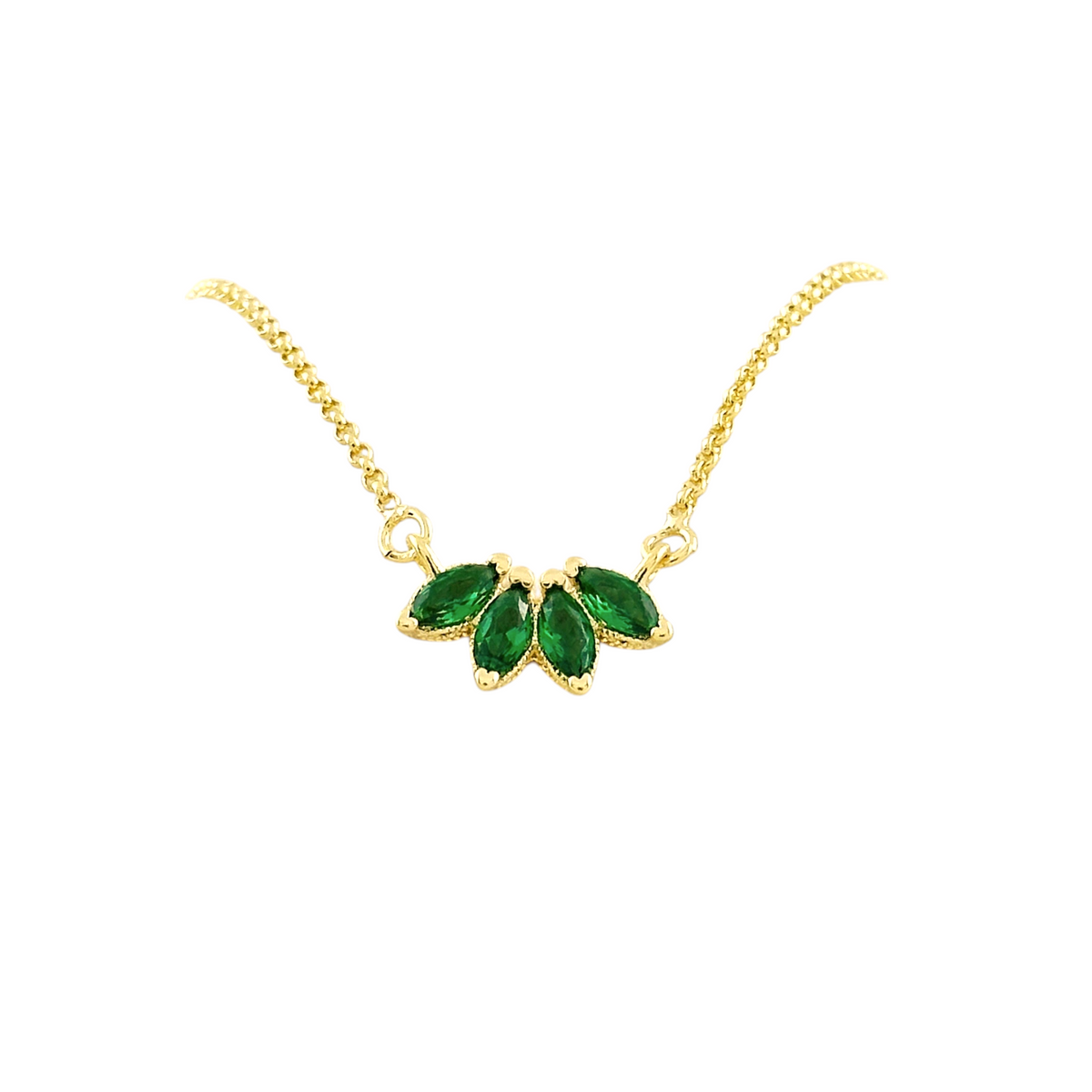 Lotus Flower CZ Necklace in 18K gold-filled, Emerald