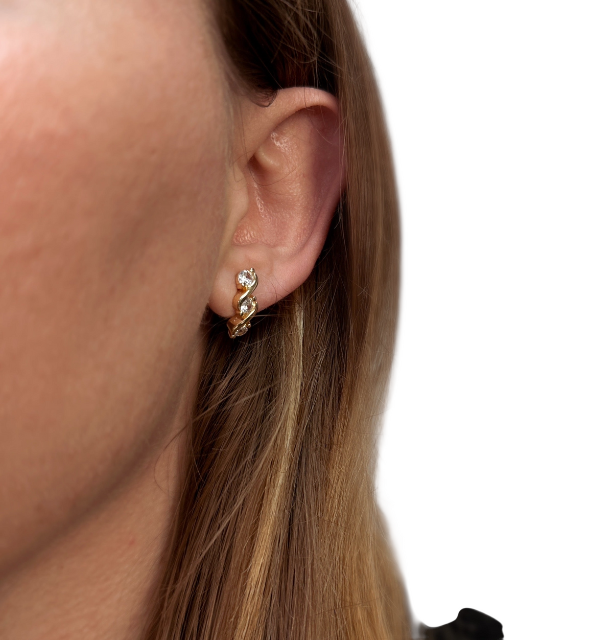Triple CZ 15mm Stud Earrings in 18K gold-filled, view 2
