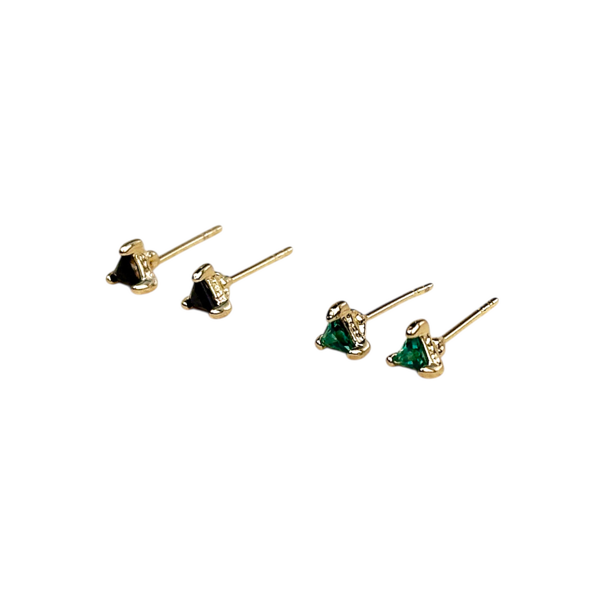 Solitaire Triangle CZ 4mm Stud Earrings in 18K gold-filled, view 5